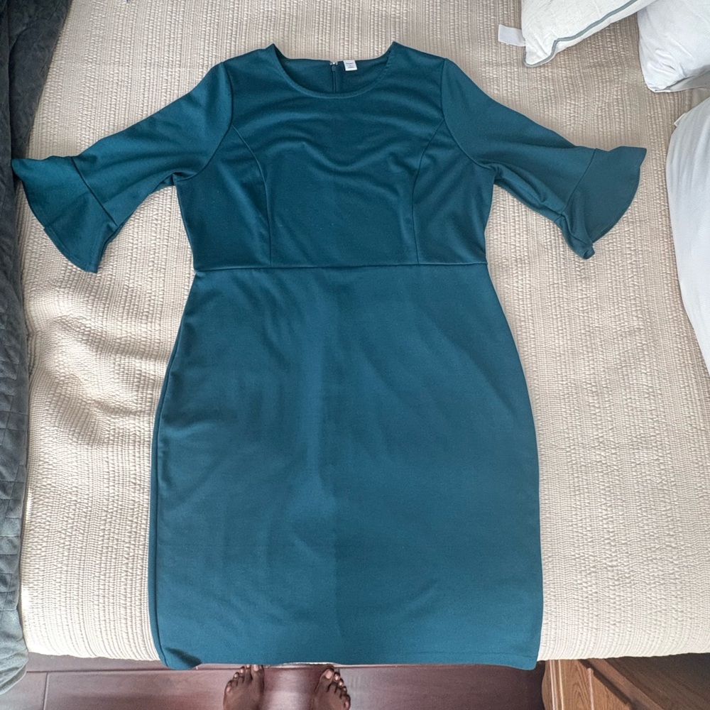 Old Navy Teal Zip- Back Bell Sleeve Dress